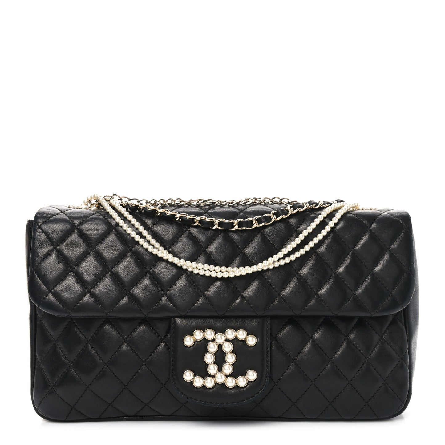 Lambskin Quilted Medium Westminster Pearl Flap Black