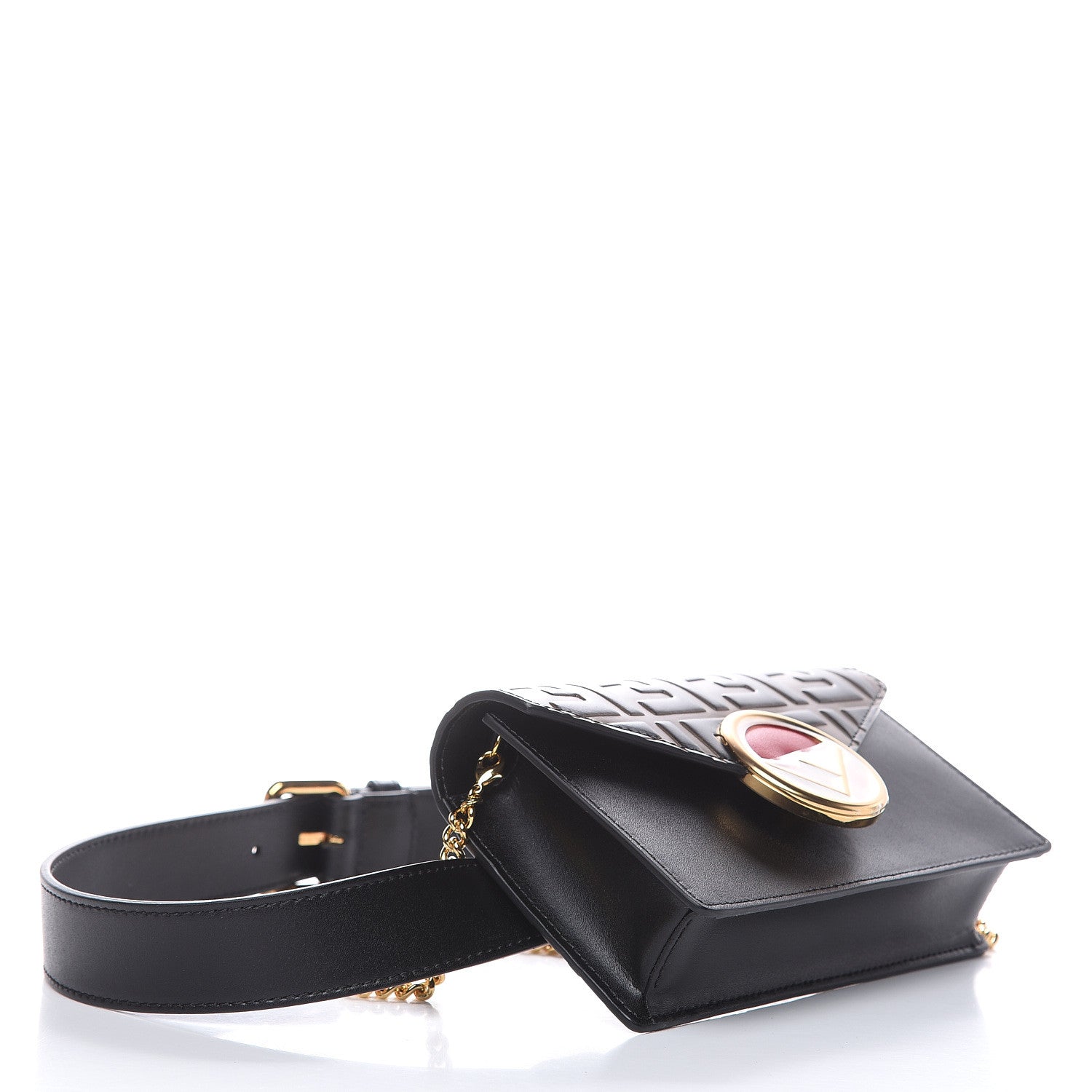 Fendi Vitello Liberty F is Fendi Bi-Color FF 1974 Embossed Envelope Belt Bag Maya Black 5 of 11
