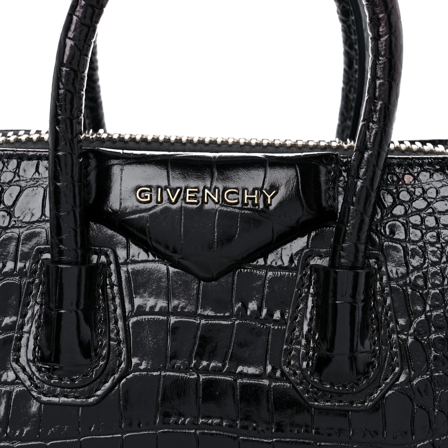 Calfskin Crocodile Embossed Mini Antigona Black
