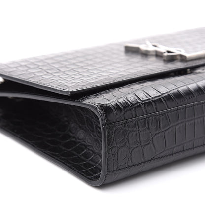 Saint Laurent Calfskin Crocodile Embossed Large Classic Monogram Kate Satchel Black 8 of 10