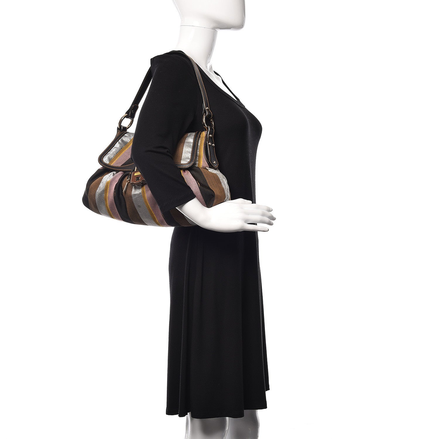 Fendi Pequin Large Chef Shoulder Bag Multicolor Rosa Black 2 of 10