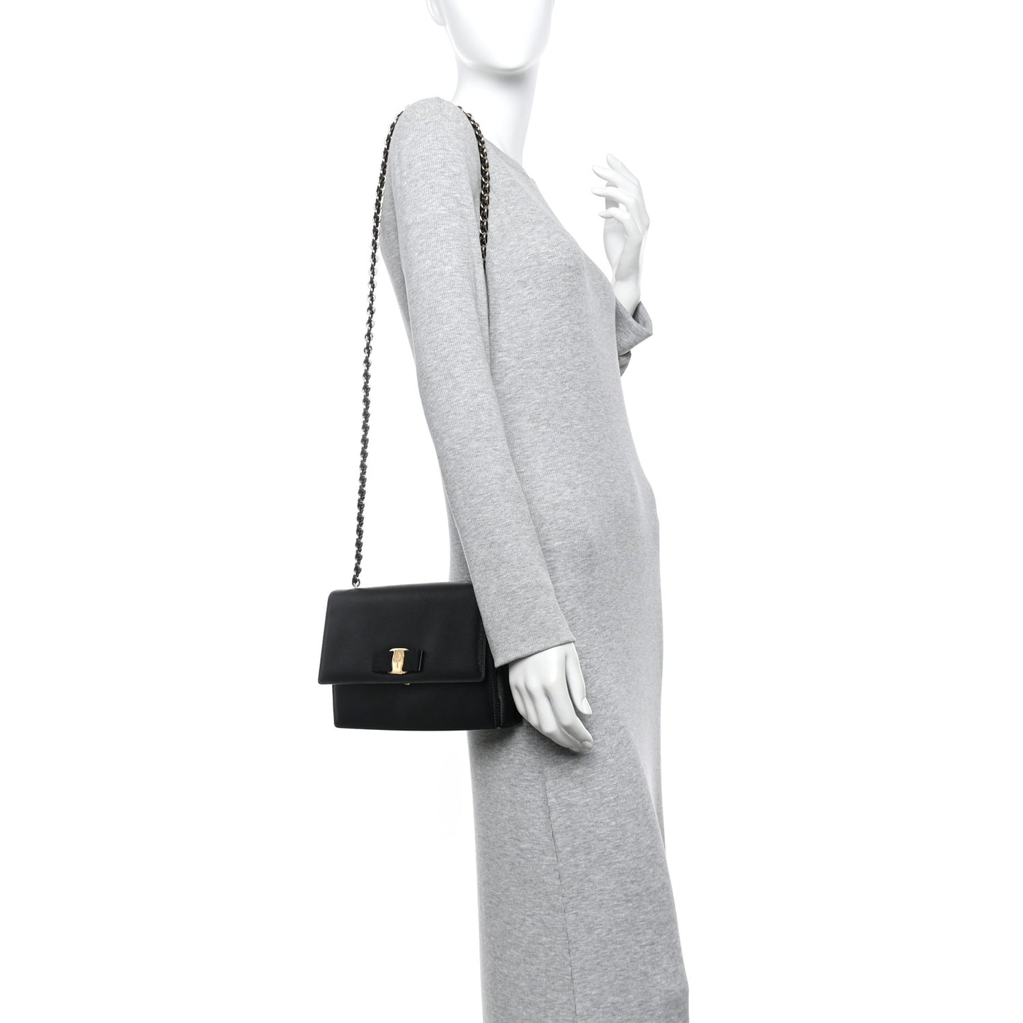 Printed Calfskin Vara Bow Chain Flap Crossbody Black