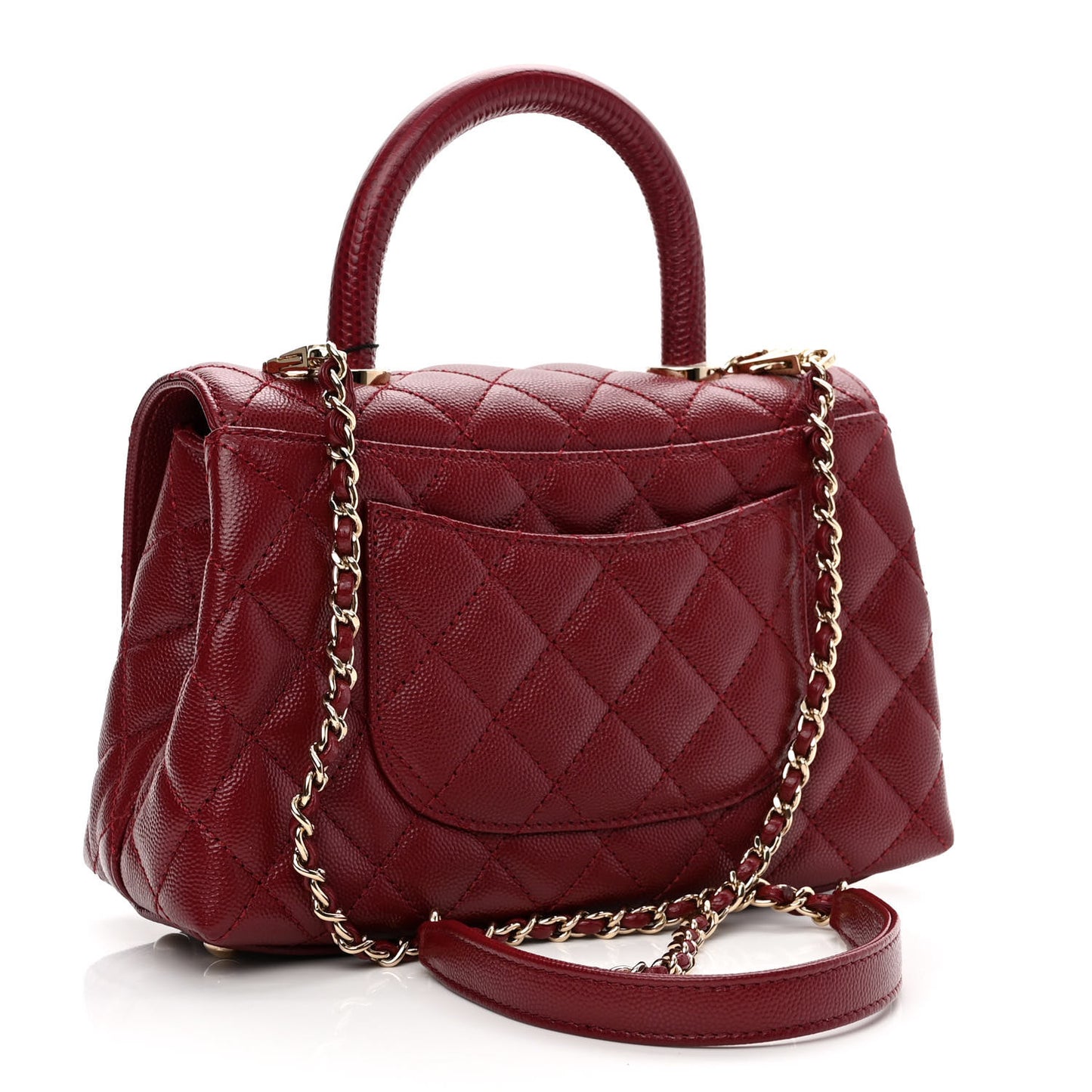 Caviar Lizard Embossed Quilted Mini Coco Handle Flap Burgundy