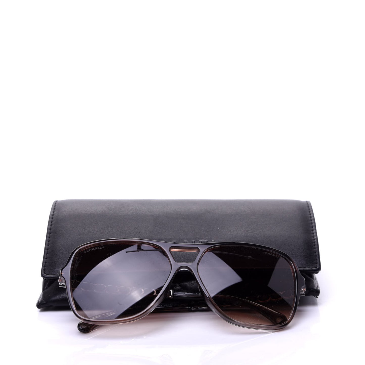 Metal Calfskin CC Chain Pilot Sunglasses 5439-Q Brown