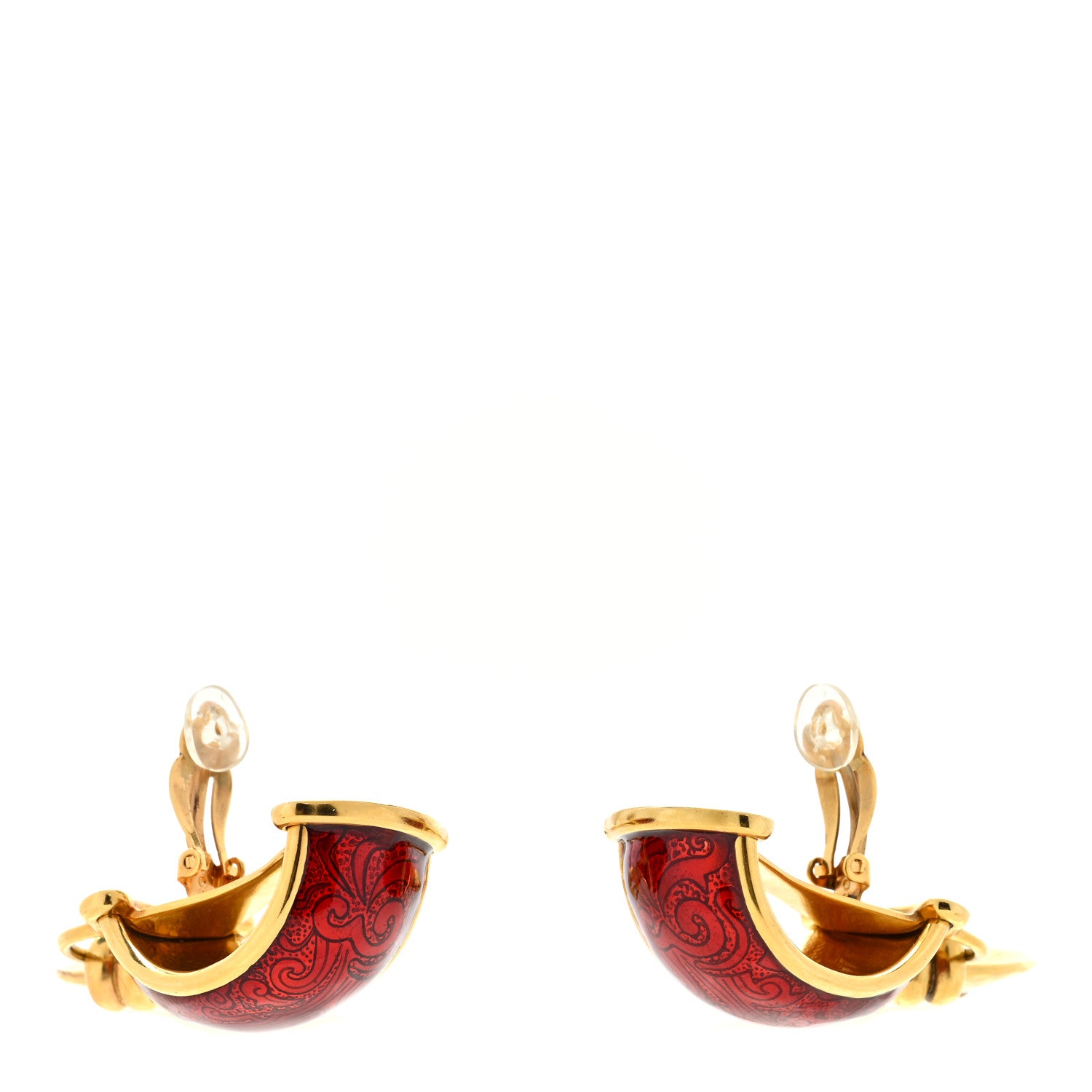 Saint Laurent Metal Dome Clip On Earrings Red Silver 3 of 4