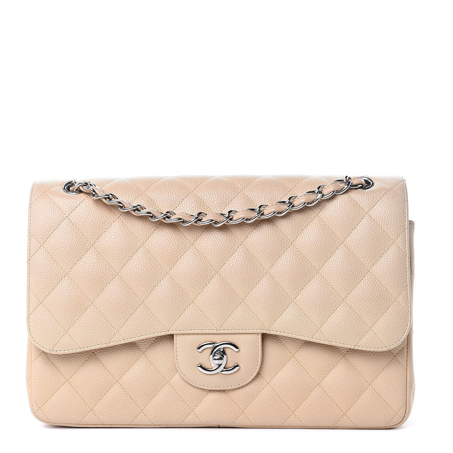 Caviar Quilted Jumbo Double Flap Beige Clair