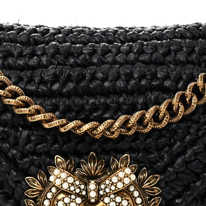 Dolce & Gabbana Raffia Woven Devotion Envelope Shoulder Bag Black 7 of 9