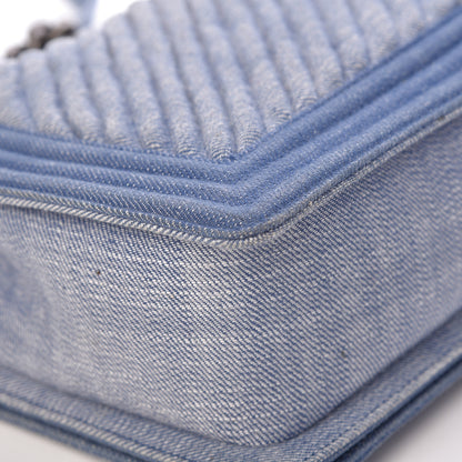 Chanel Denim Chevron Quilted New Medium Boy Flap Blue 12 of 13