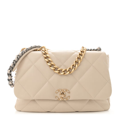 Chanel Lambskin Quilted Maxi Chanel 19 Flap Light Beige 1 of 12
