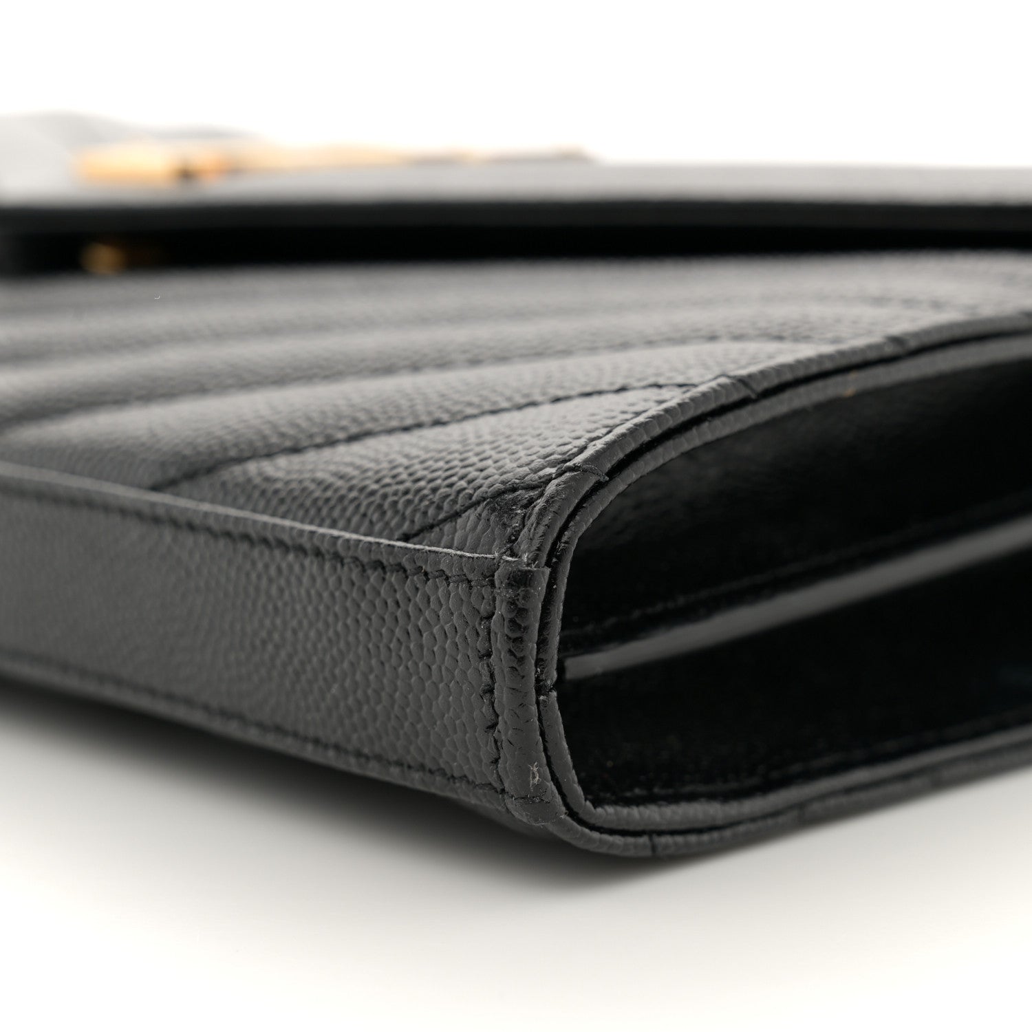 Saint Laurent Grain De Poudre Matelasse Chevron Monogram Chain Wallet Black 10 of 13