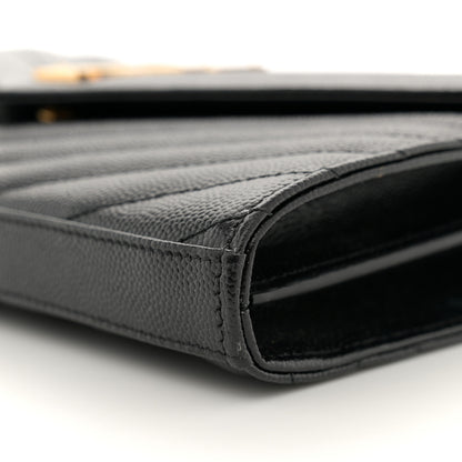 Saint Laurent Grain De Poudre Matelasse Chevron Monogram Chain Wallet Black 10 of 13