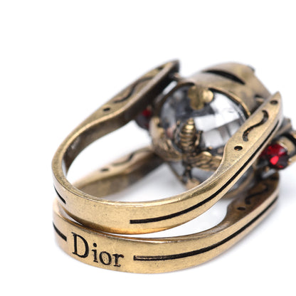 Christian Dior Crystal Metal CD Bee Double Sided Ring M Aged Gold 10 of 11