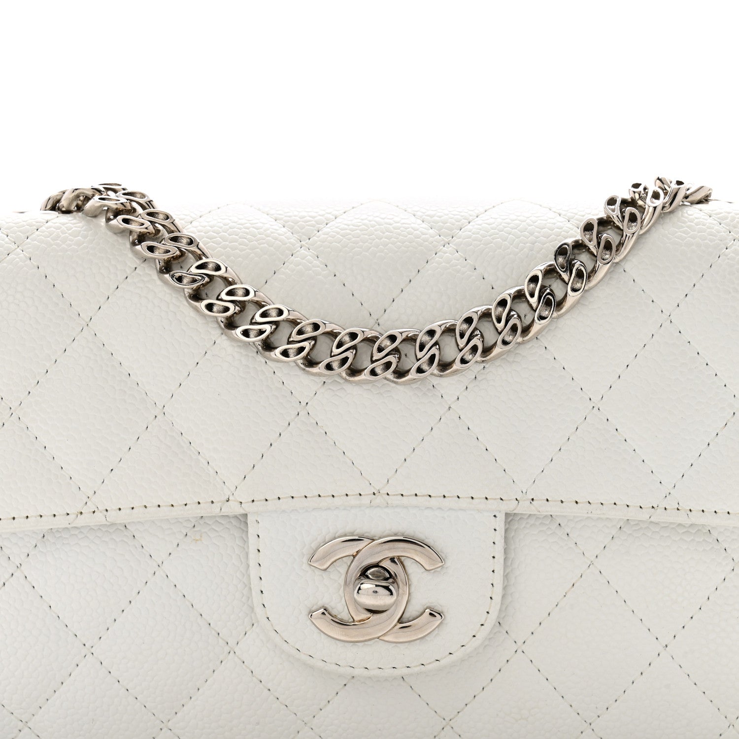 Chanel Caviar Quilted East West Flap Bijoux Chain White 8 of 13