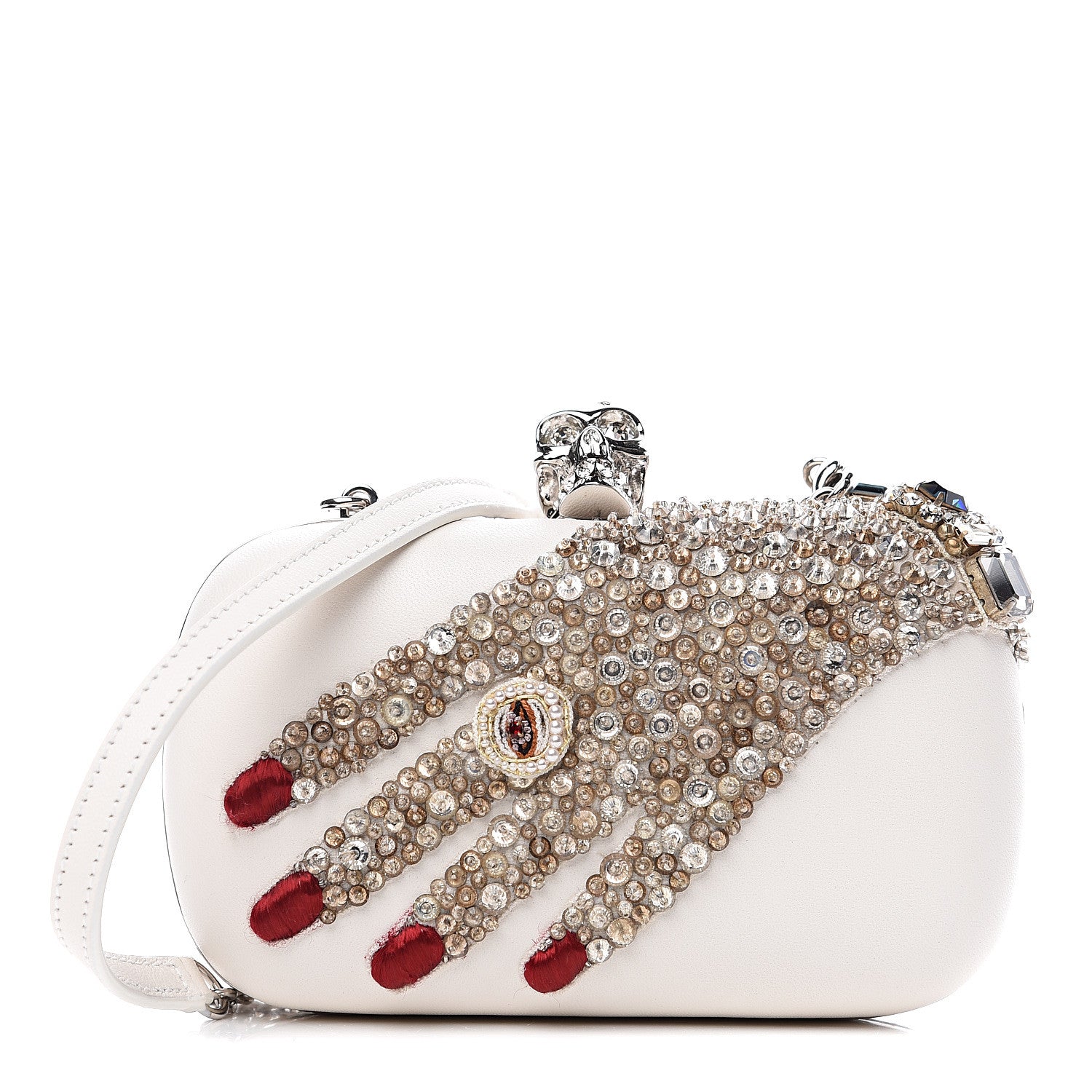 Alexander McQueen Nappa Silk Hand Appliqued Skull Box Clutch Ivory 1 of 10
