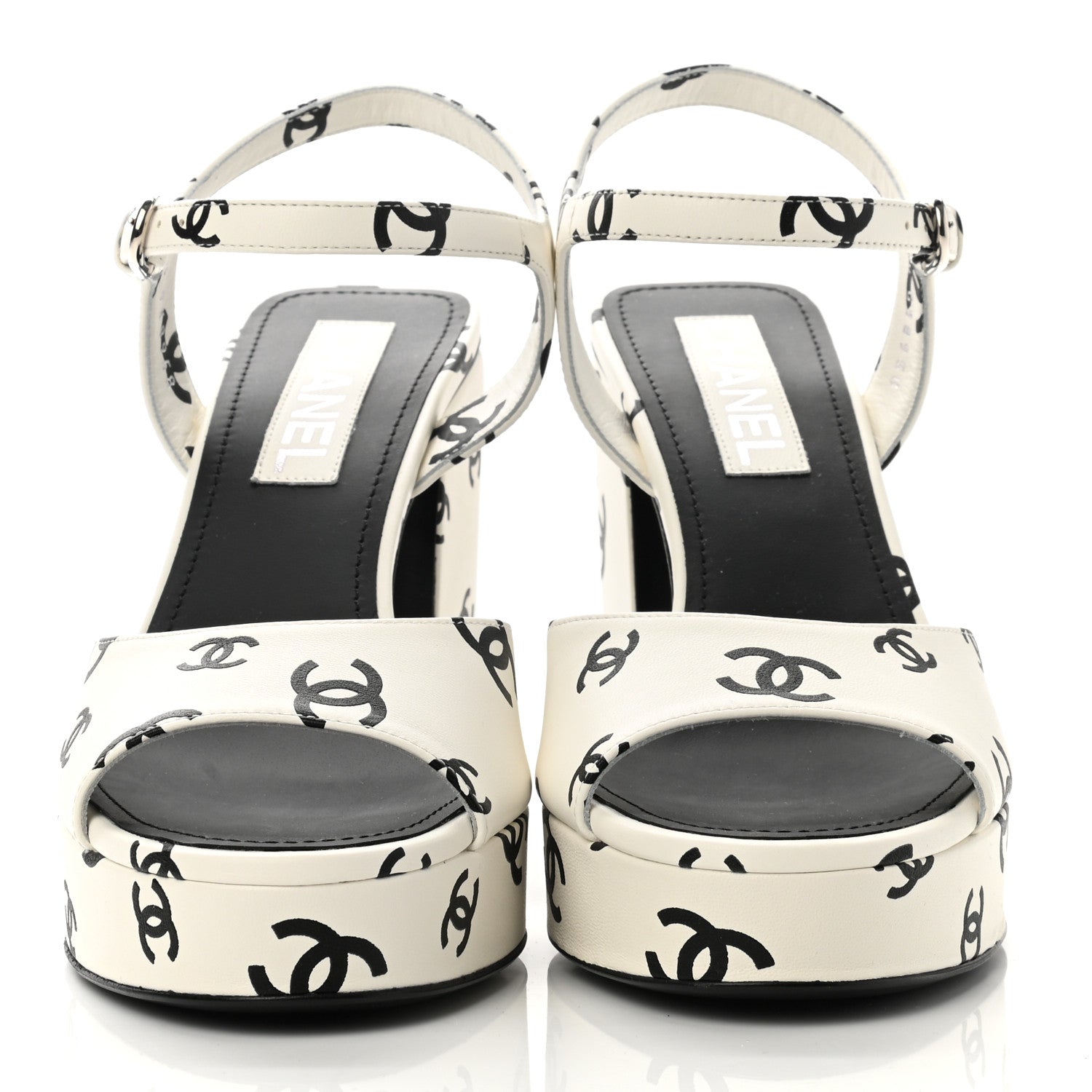 Chanel Printed Lambskin CC Platform Sandals 39.5 White Black 2 of 9