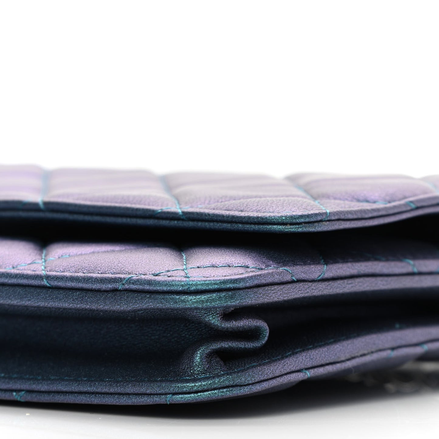 Metallic Lambskin Wallet On Chain WOC Turquoise