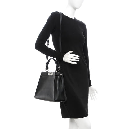 Fendi Vitello Seta Python Crocodile Monster Eyes Medium Peekaboo Iconic Satchel Black Girasole 2 of 9