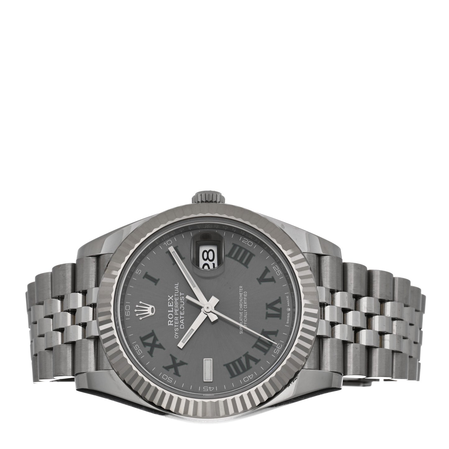 Stainless Steel 18K White Gold 41mm Oyster Perpetual Wimbledon Datejust Watch Slate 126334