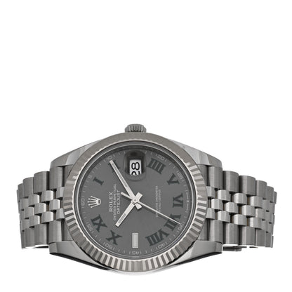 Rolex Stainless Steel 18K White Gold 41mm Oyster Perpetual Wimbledon Datejust Watch Slate 126334 2 of 4