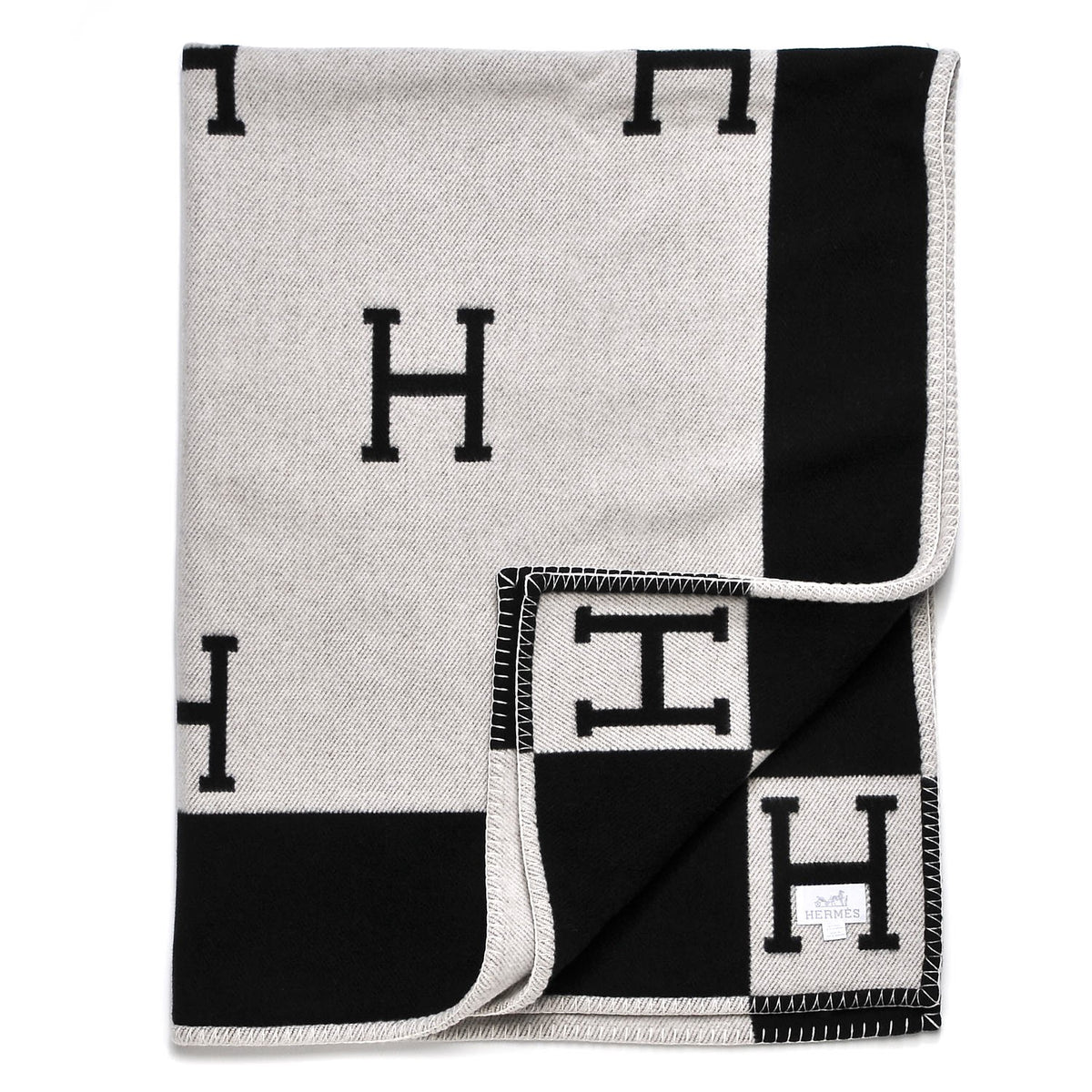 Hermes Wool Cashmere Avalon Blanket Ecru Gris Fonce 3 of 4