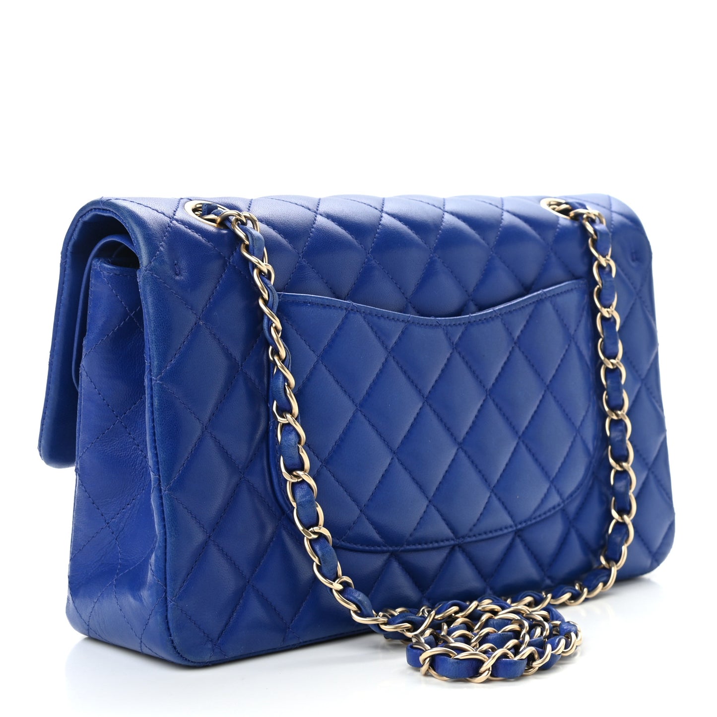 Lambskin Quilted Medium Double Flap Blue