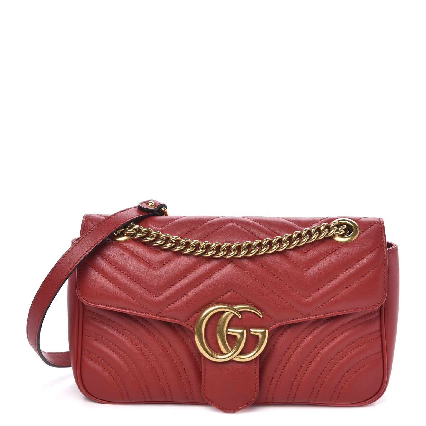 Calfskin Matelasse Small GG Marmont Shoulder Bag Hibiscus Red