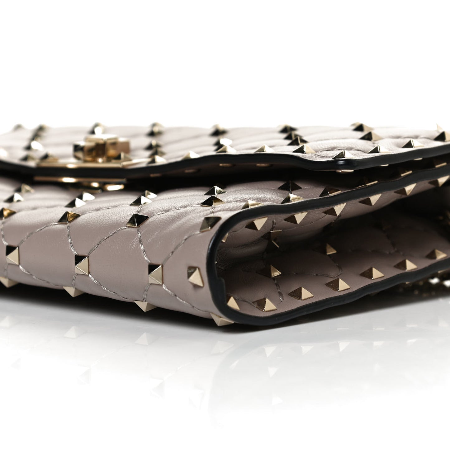 Lambskin Rockstud Spike Wallet on Chain Poudre
