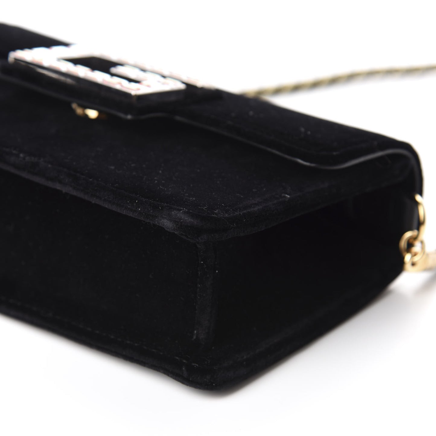 Velvet Crystal Square G Shoulder Bag Black