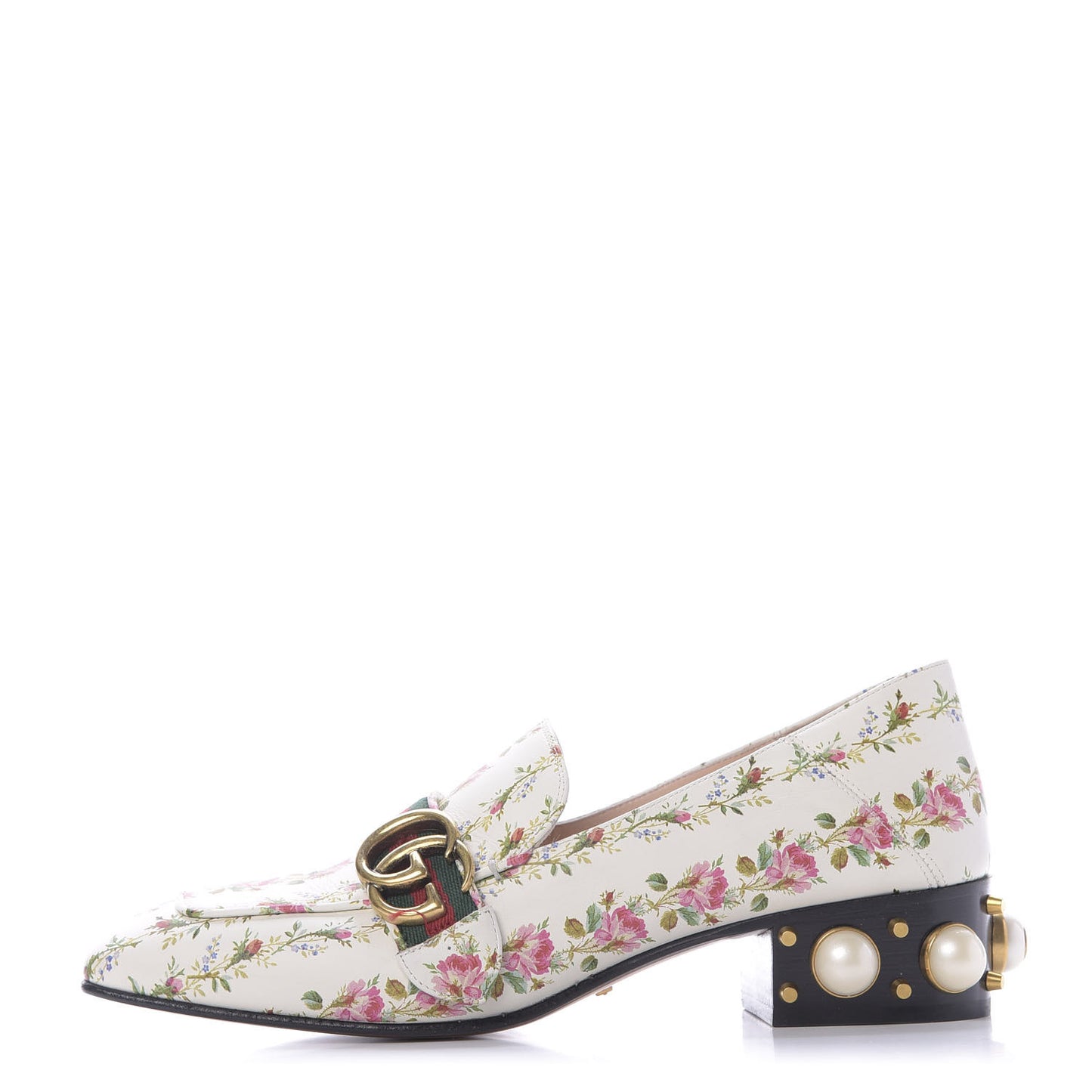 Calfskin Web Pearl Floral Embellished Peyton Loafer 39 White Multicolor