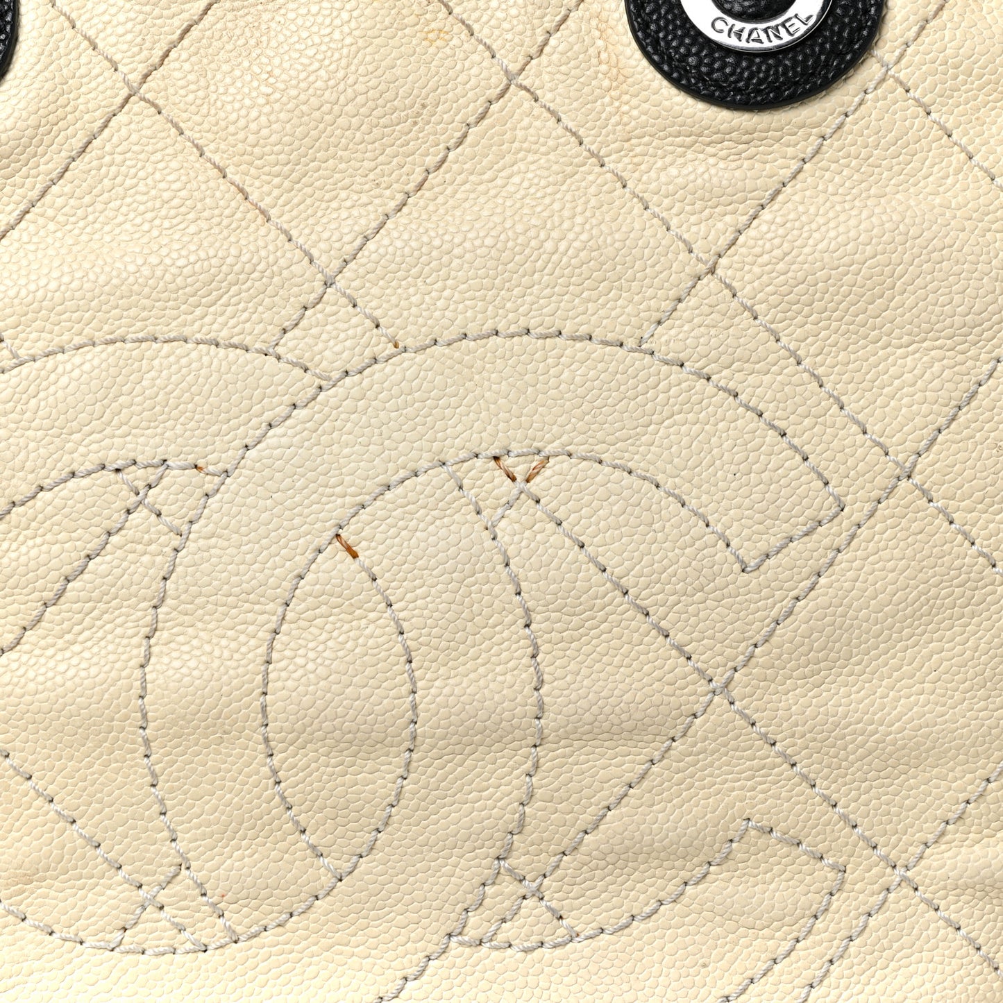 Grained Calfskin Quilted Small Daily Tote Dark White Black