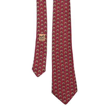 Hermes Printed Silk Mens Headdress Neck Tie Red Multicolor 1 of 3