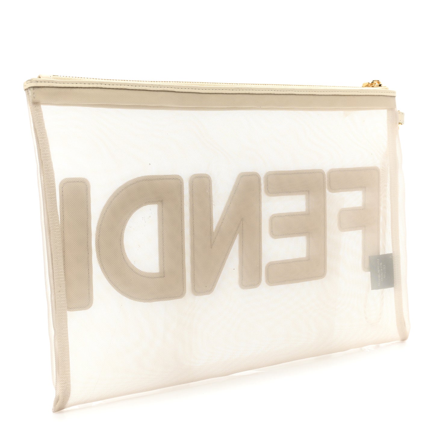 Mesh Vitello King Logo Embroidered Large Flat Pouch Sabbia White Ice