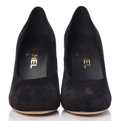 Chanel Suede Calfskin Grosgrain CC Pumps 35.5 Black 2 of 9
