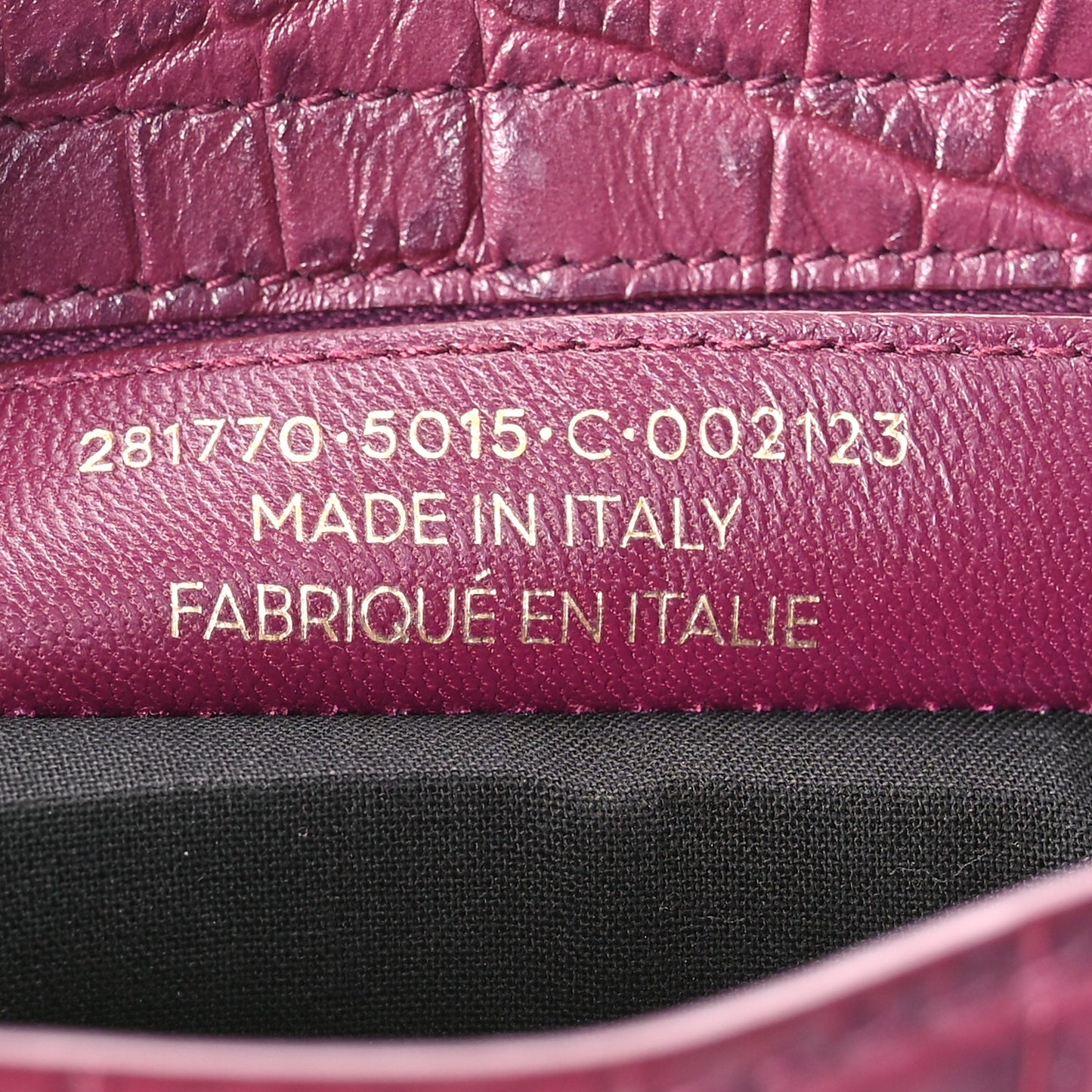 Calfskin Crocodile Embossed Gold Hardware City Violet Prune