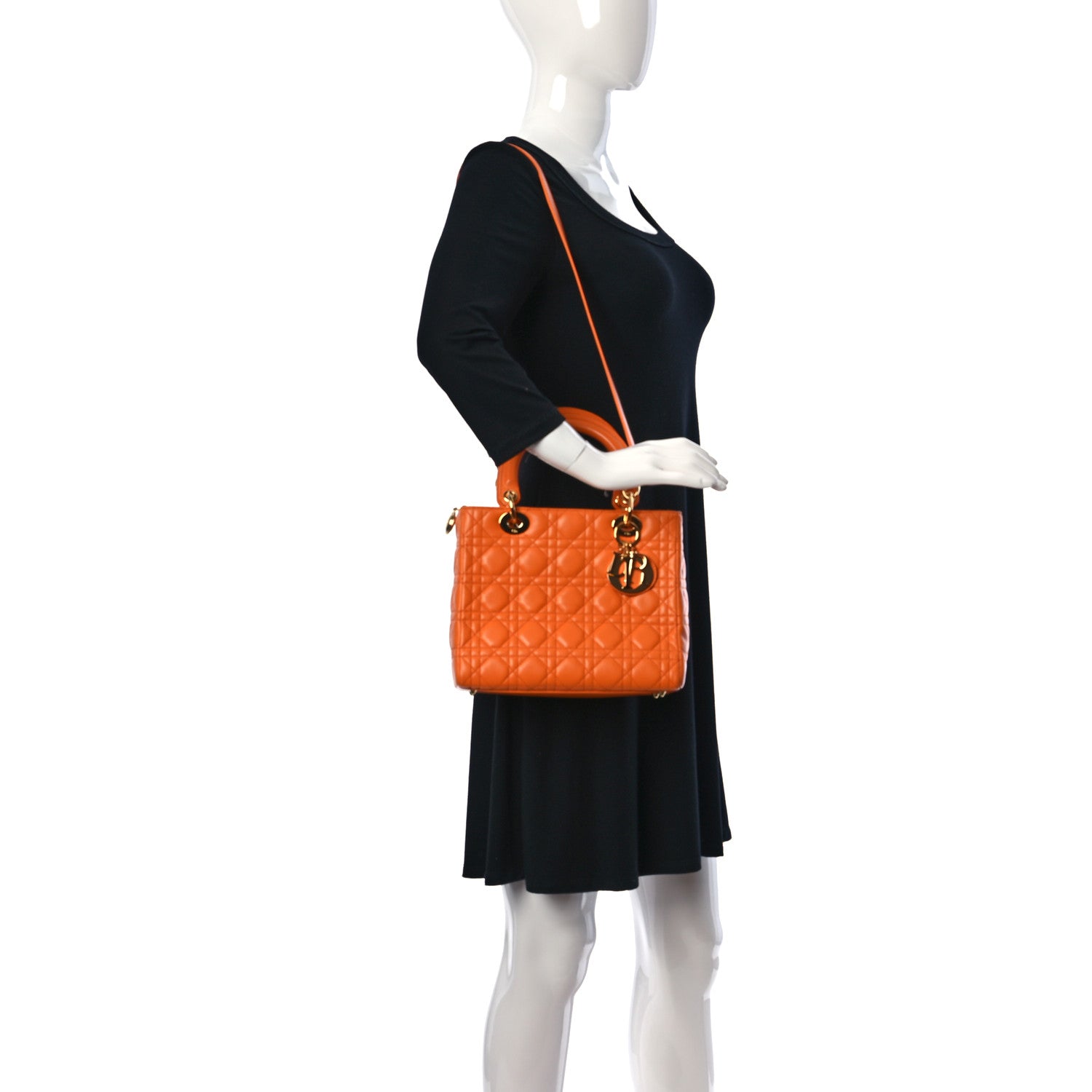Christian Dior Lambskin Cannage Medium Lady Dior Orange 2 of 10