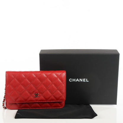 Chanel Caviar Quilted Wallet On Chain WOC Dark Red 5 of 9