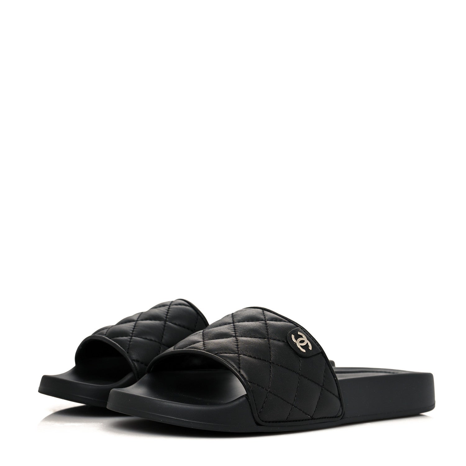 Chanel Lambskin Quilted CC Mules Sandals 37 Black 3 of 8