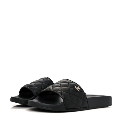Chanel Lambskin Quilted CC Mules Sandals 37 Black 3 of 8