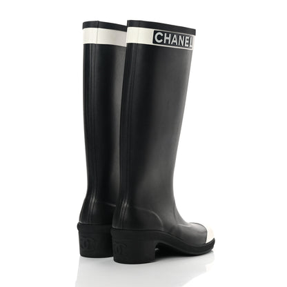 Chanel Rubber Logo Rain Boots 40 Black White 4 of 13