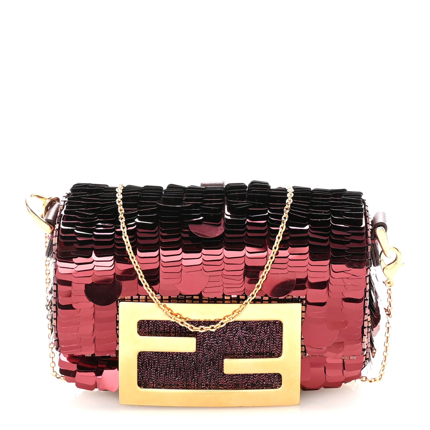 Sequin Paillettes Shiny Nappa Sex and the City Nano Maxi Buckle Baguette Charm Granata