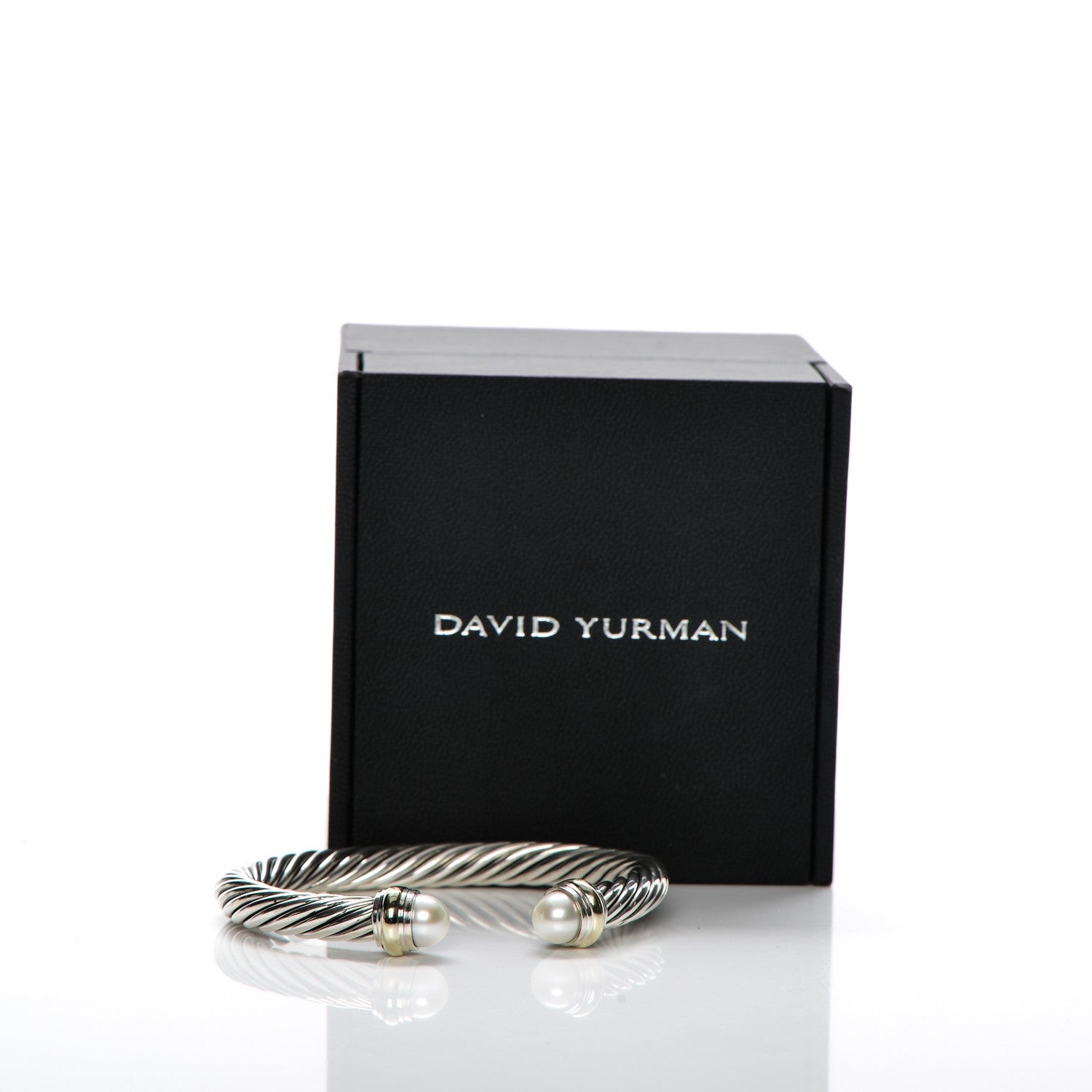 David Yurman Sterling Silver 14K Yellow Gold Pearl 7mm Cable Classics Bracelet 6 of 6