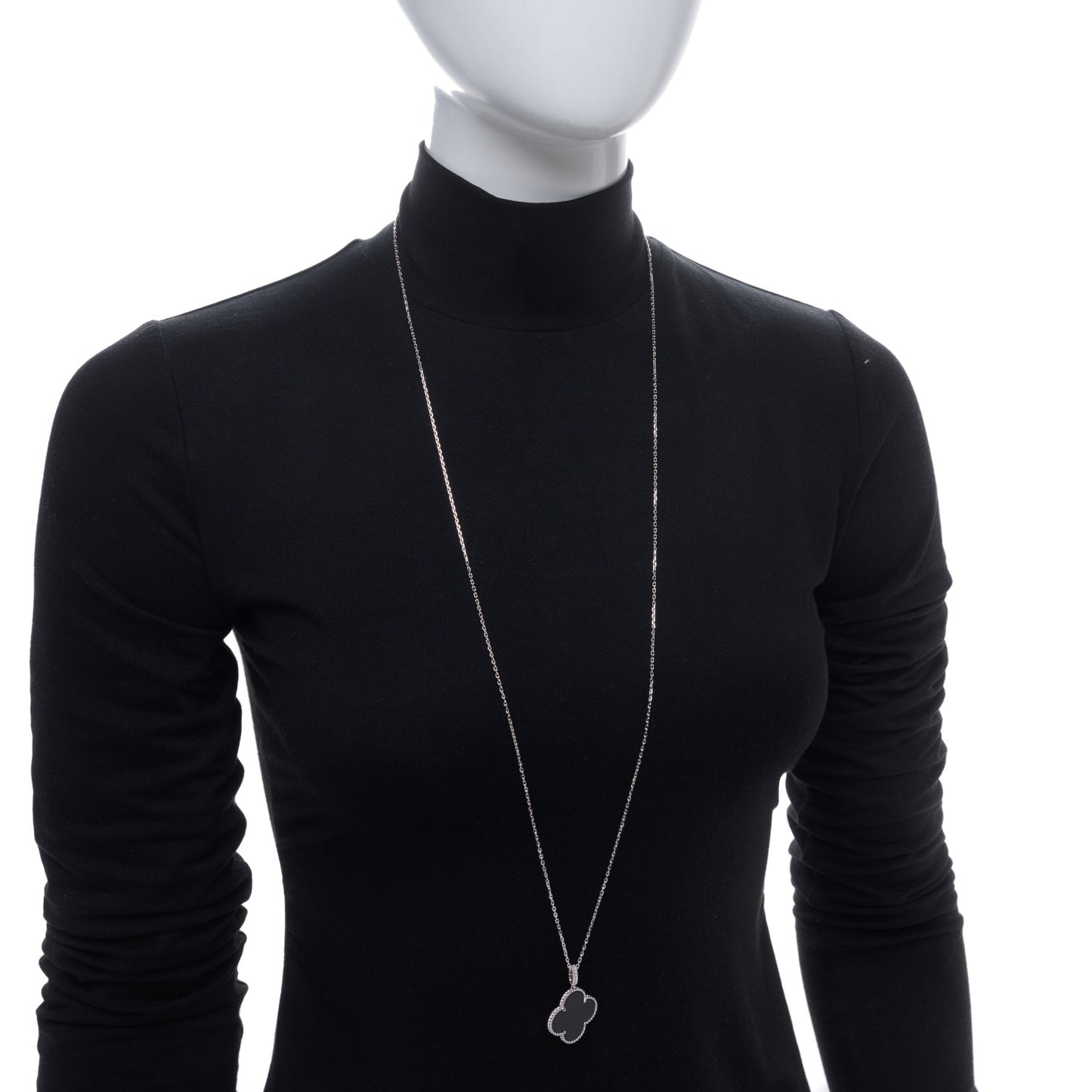 18K White Gold Black Onyx Magic Alhambra Pendant Necklace
