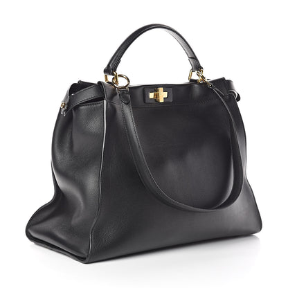 Fendi Vitello Seta Shiny Nappa Large Peekaboo Iconic Satchel Black 3 of 9