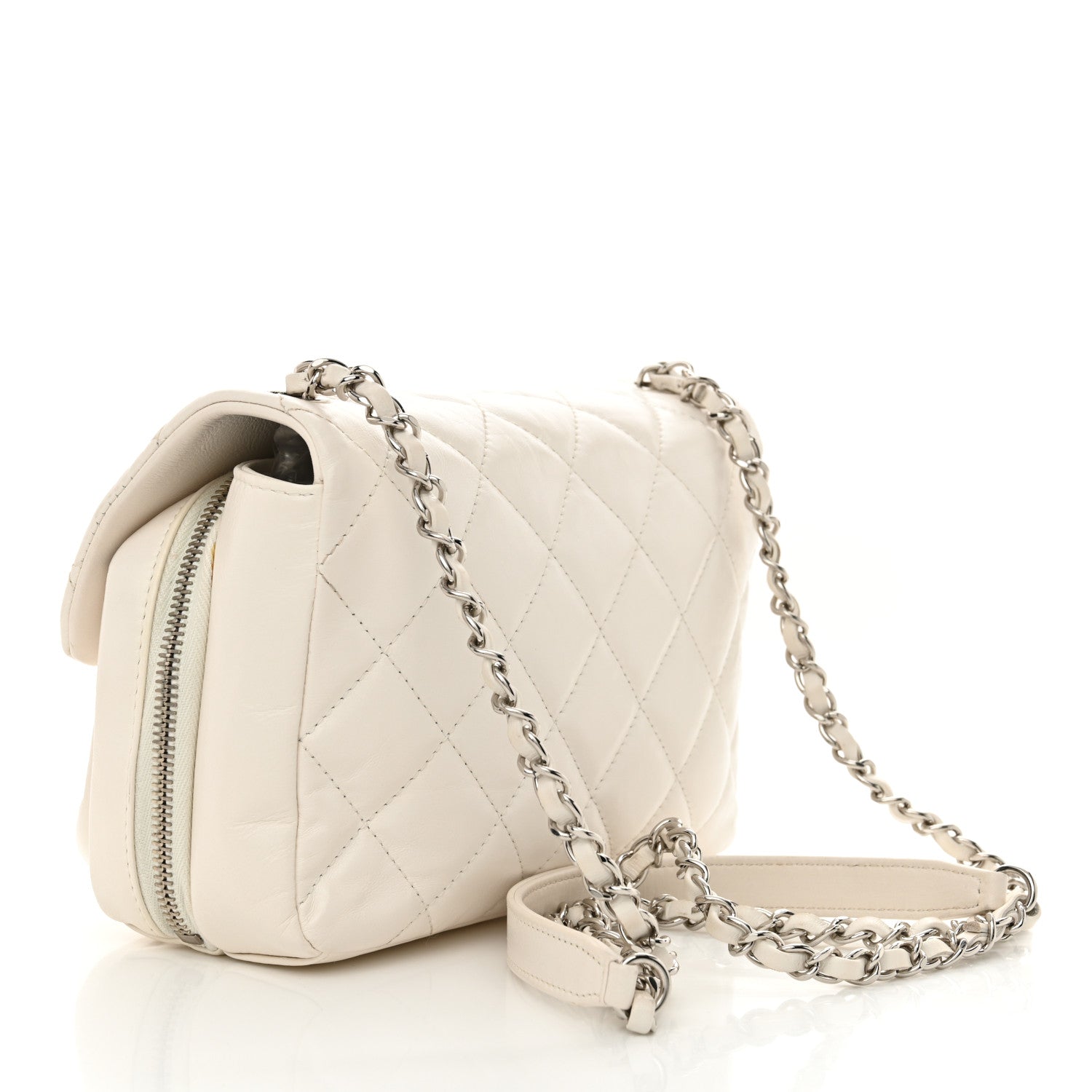 Chanel Aged Calfskin Quilted Express Zip Around Flap White 2 of 12