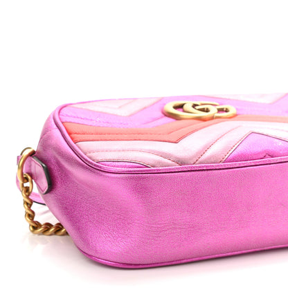 Gucci Laminated Nappa Matelasse Small GG Marmont Chain Shoulder Bag Fuxia Rosso Rosa 9 of 11