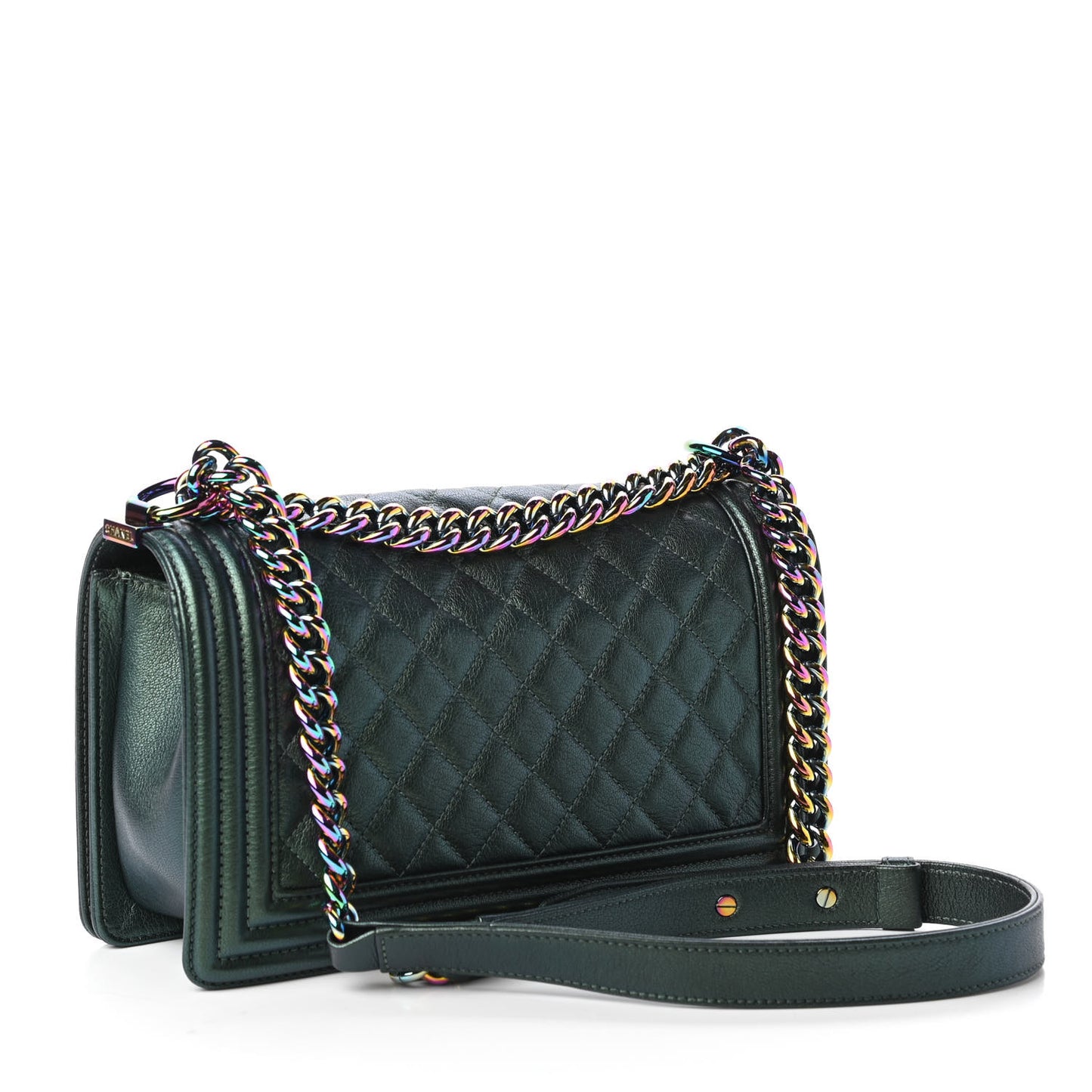 Iridescent Goatskin Quilted Medium Boy Flap Green