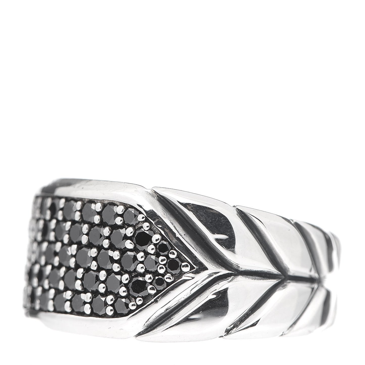 Sterling Silver Black Diamond Chevron Signet Ring 54 7