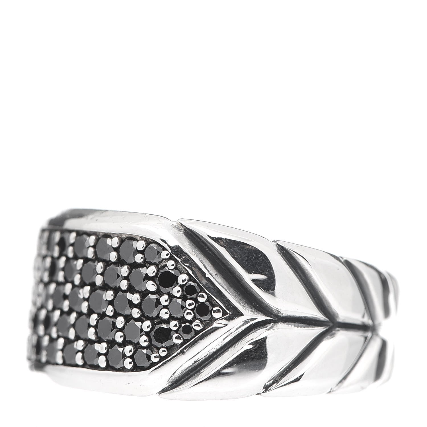David Yurman Sterling Silver Black Diamond Chevron Signet Ring 54 7 3 of 6
