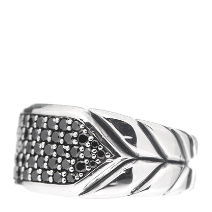 David Yurman Sterling Silver Black Diamond Chevron Signet Ring 54 7 3 of 6