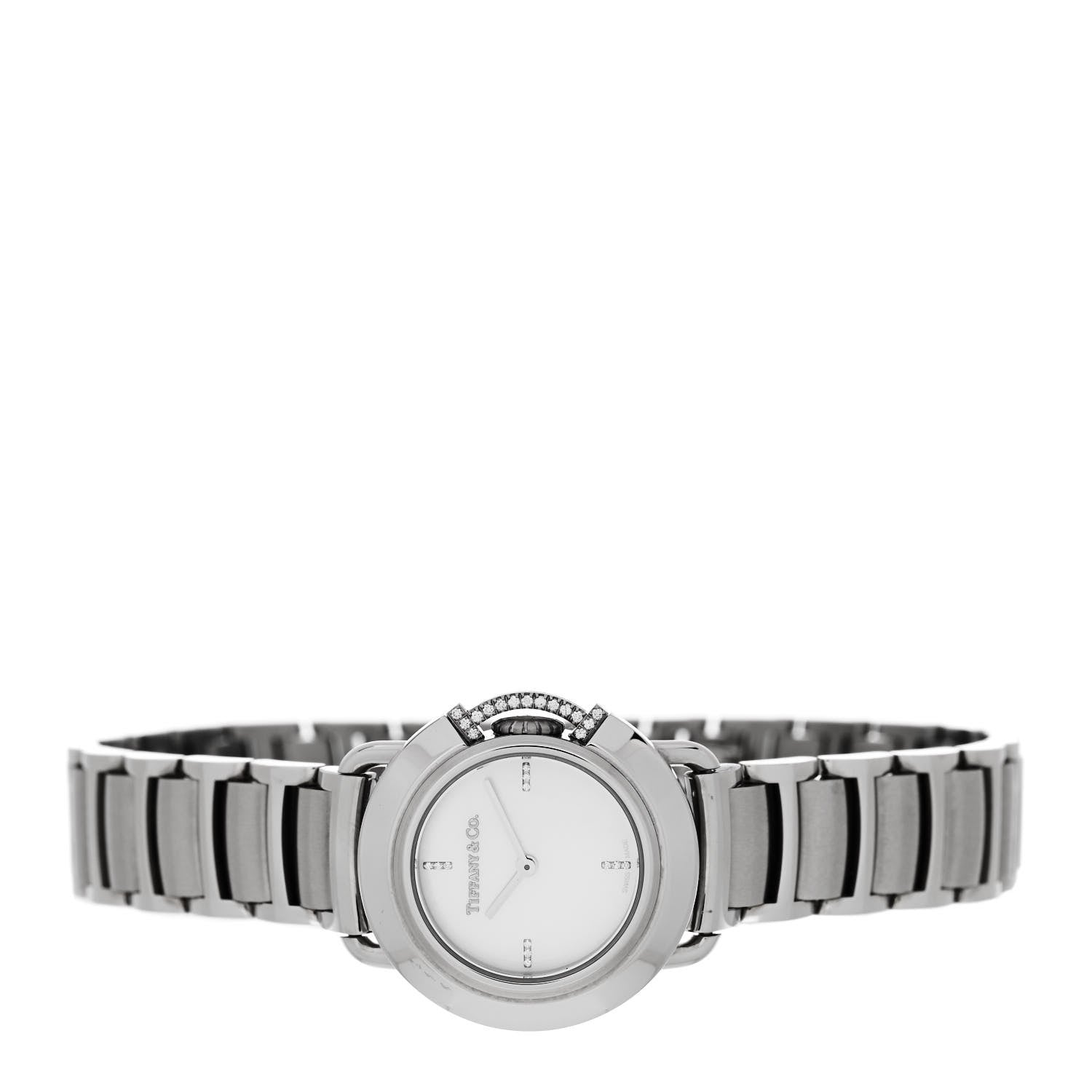 Tiffany Stainless Steel Diamond Mother of Pearl 25mm Tiffany T Round Quartz Watch 2 of 5